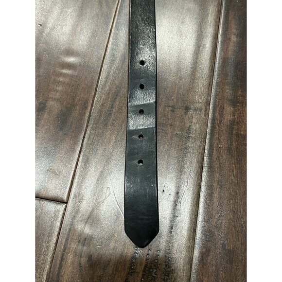 Italian Leather Belt Black Silver Sz Large Adjustable Single Prong Buckle Retro - Picture 3 of 8